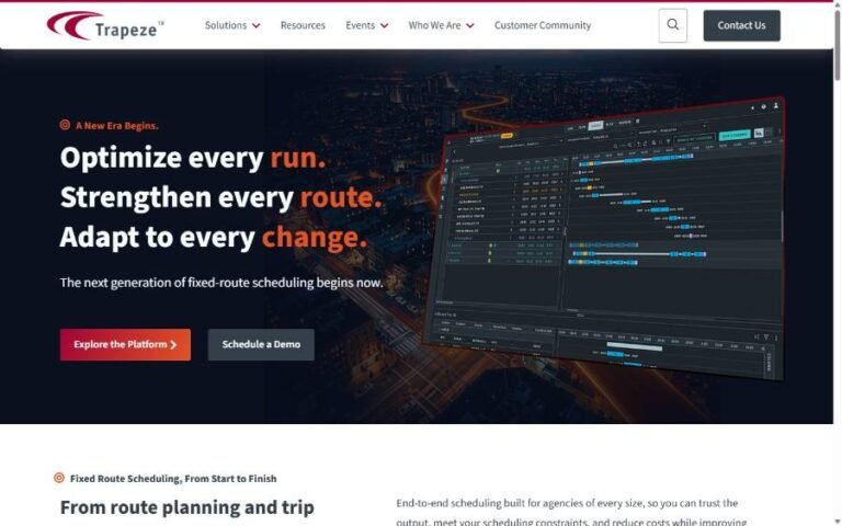 Trapeze fixed-route transit scheduling software website homepage